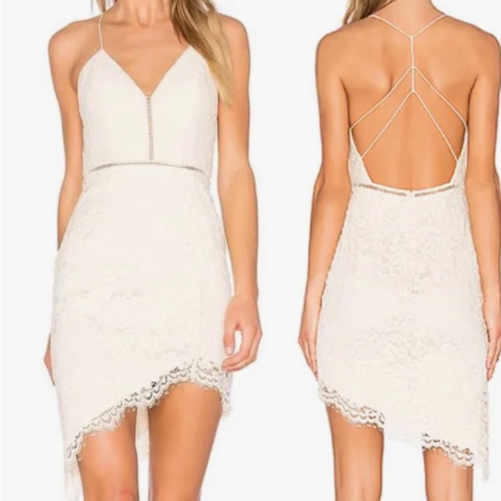 Bridal, bridal shower dress. NBD cream colored dress